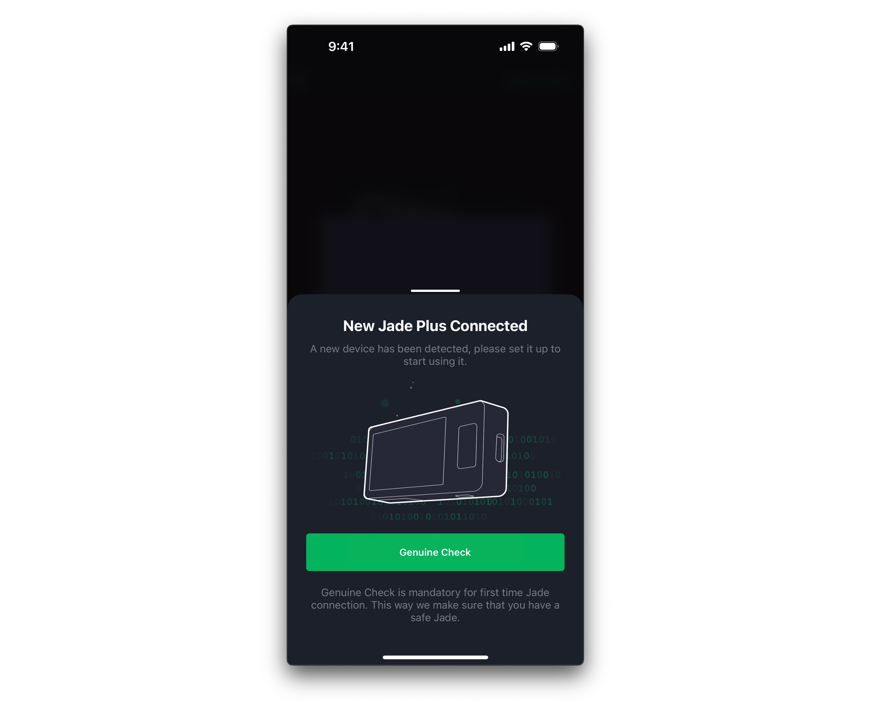 Blockstream Green ウォレットを使用した Jade Plus のセットアップ画面例