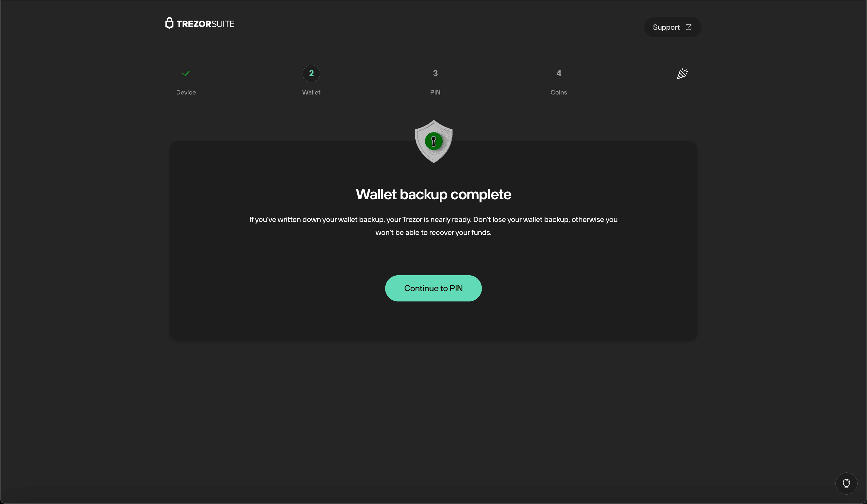 バックアップ完了からPIN設定へ