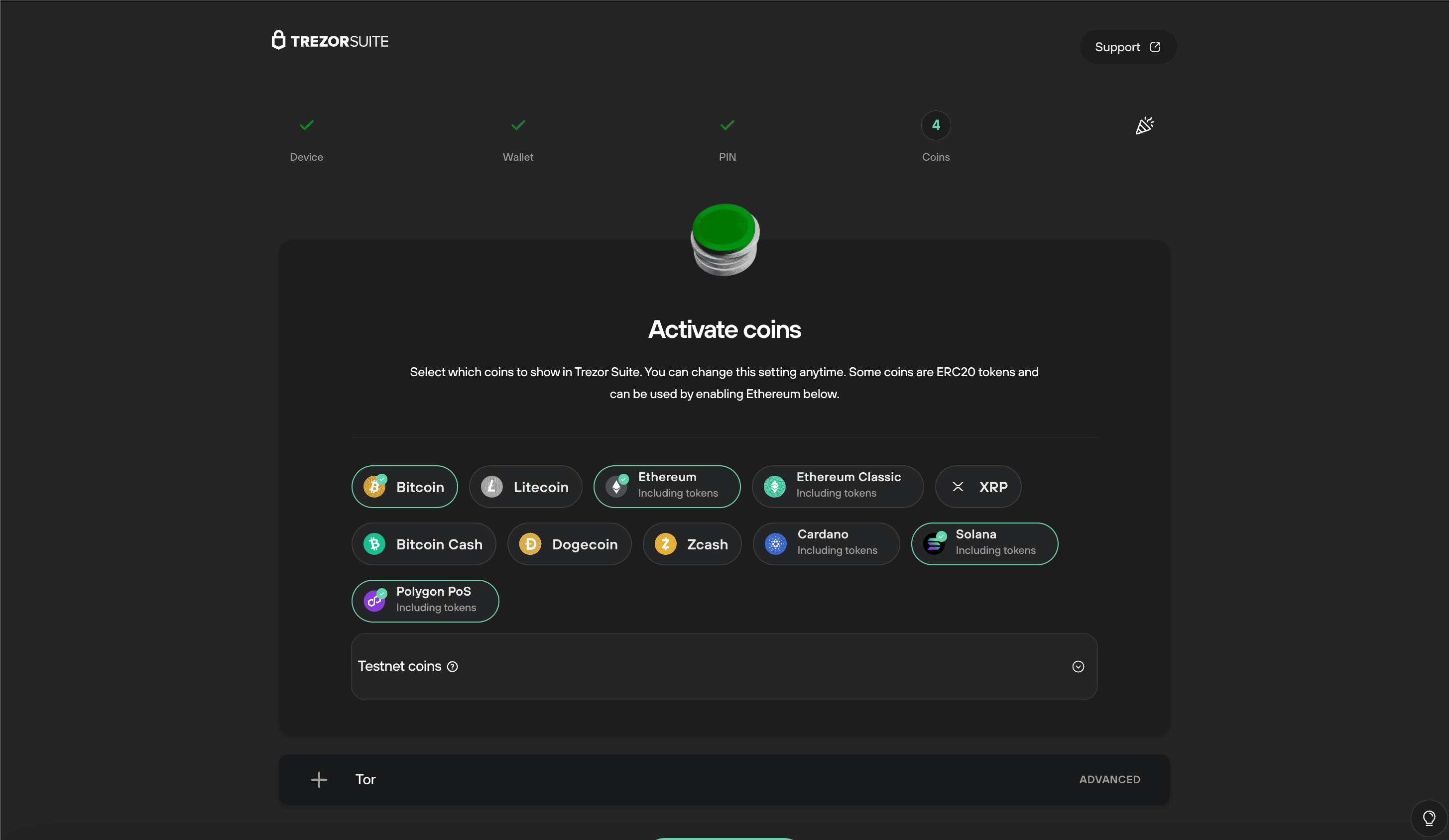 コインアクティブ化画面