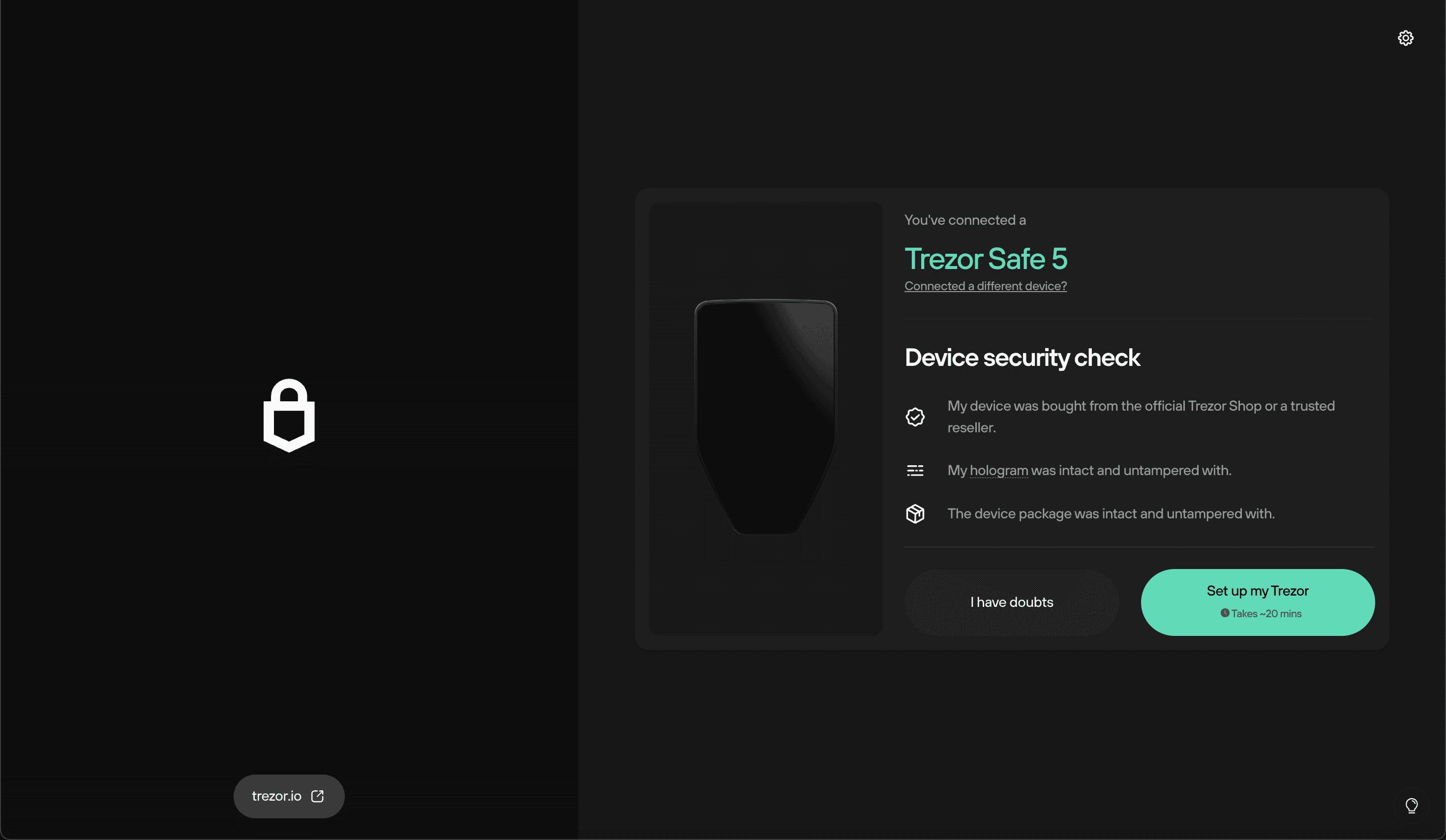 Trezor Suiteウェルカム画面