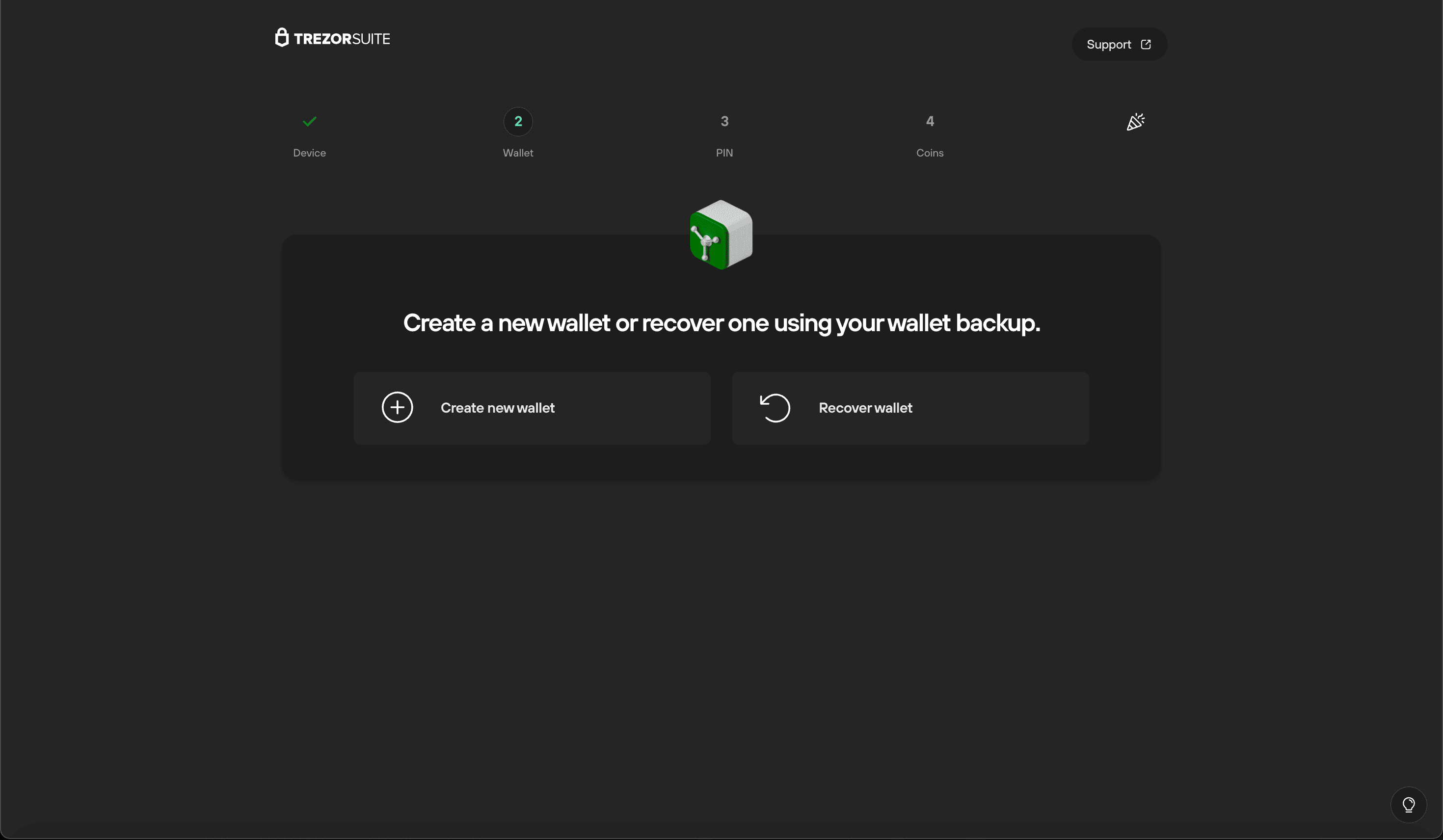 ウォレット作成/復元選択画面