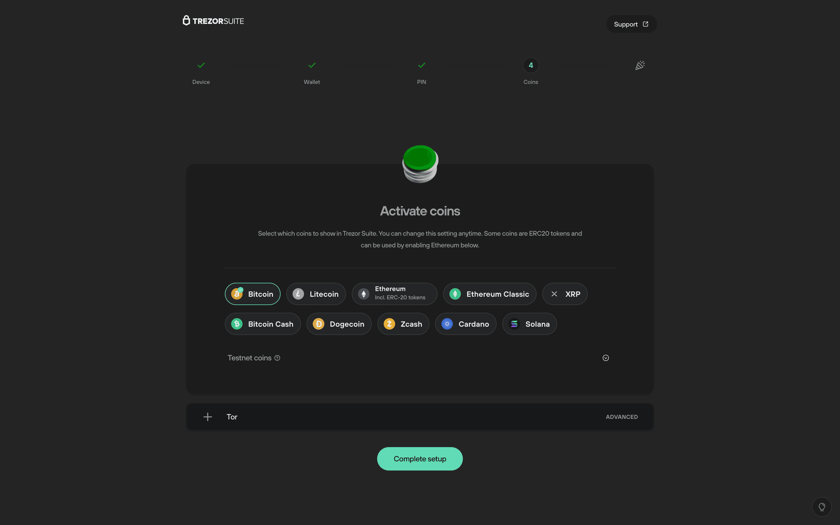 コインアクティブ化画面
