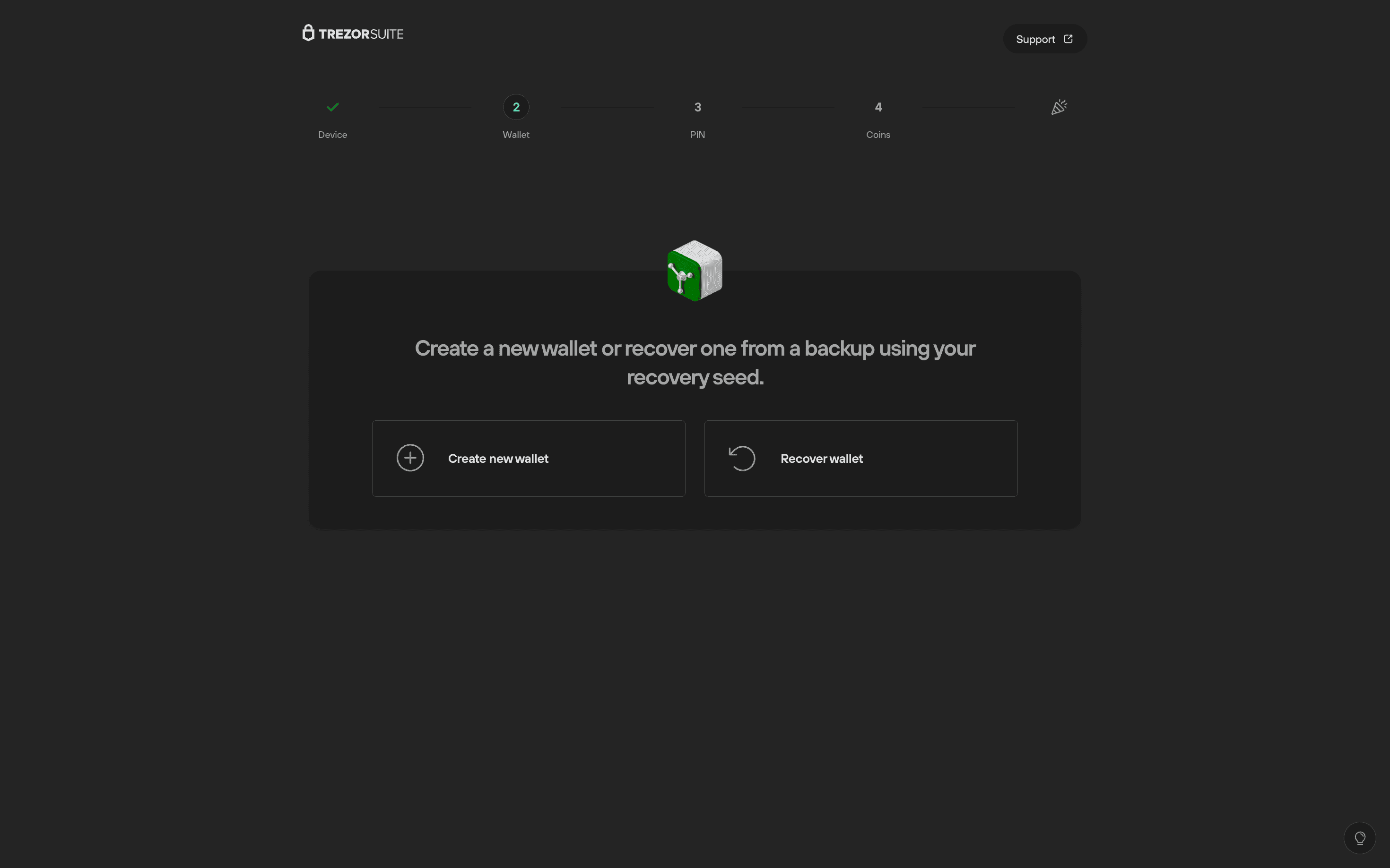 ウォレット作成/復元選択画面