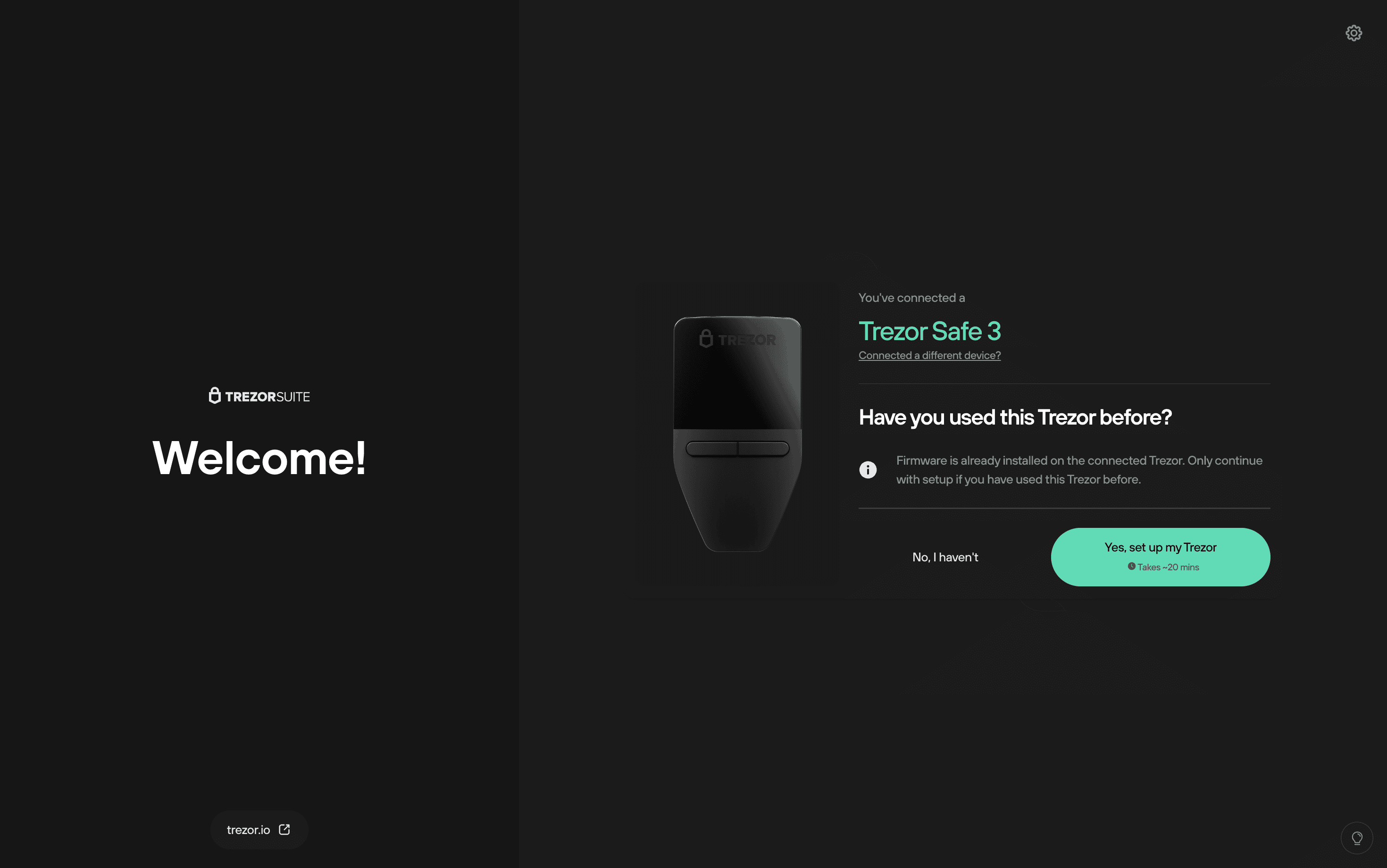 Trezor Suiteウェルカム画面